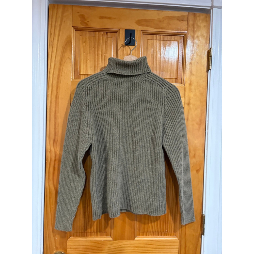 J.Crew Ribbed Turtleneck Sweater Womens Large Green Cotton Knit